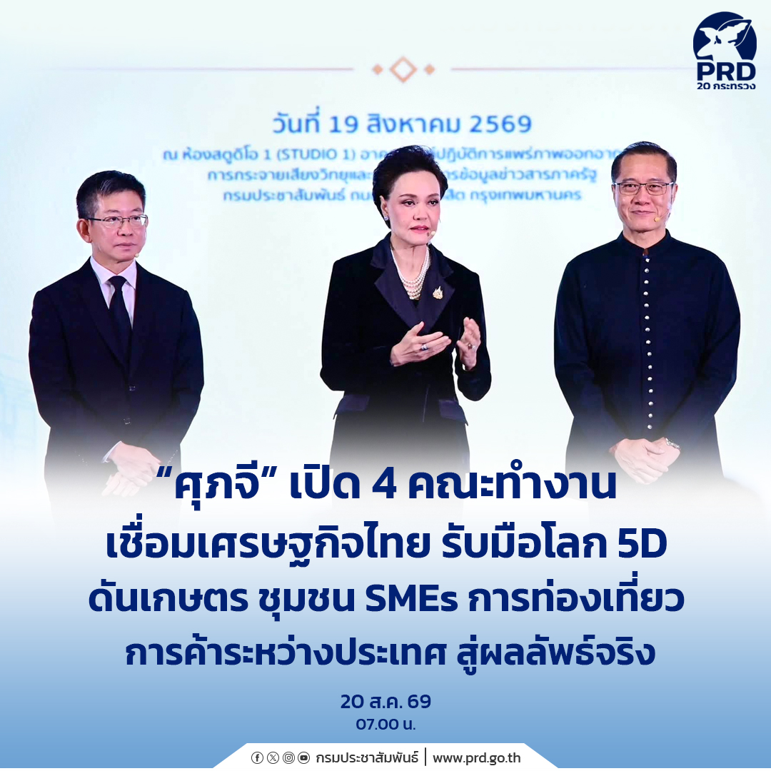 &ldquo;ศุภจี&rdquo; เปิด 4 คณะทำงานเชื่อมเศรษฐกิจไทย รับมือโลก 5D ดันเกษตรชุมชน SMEs การท่องเที่ยว การค้าระหว่างประเทศ สู่ผลลัพธ์จริง