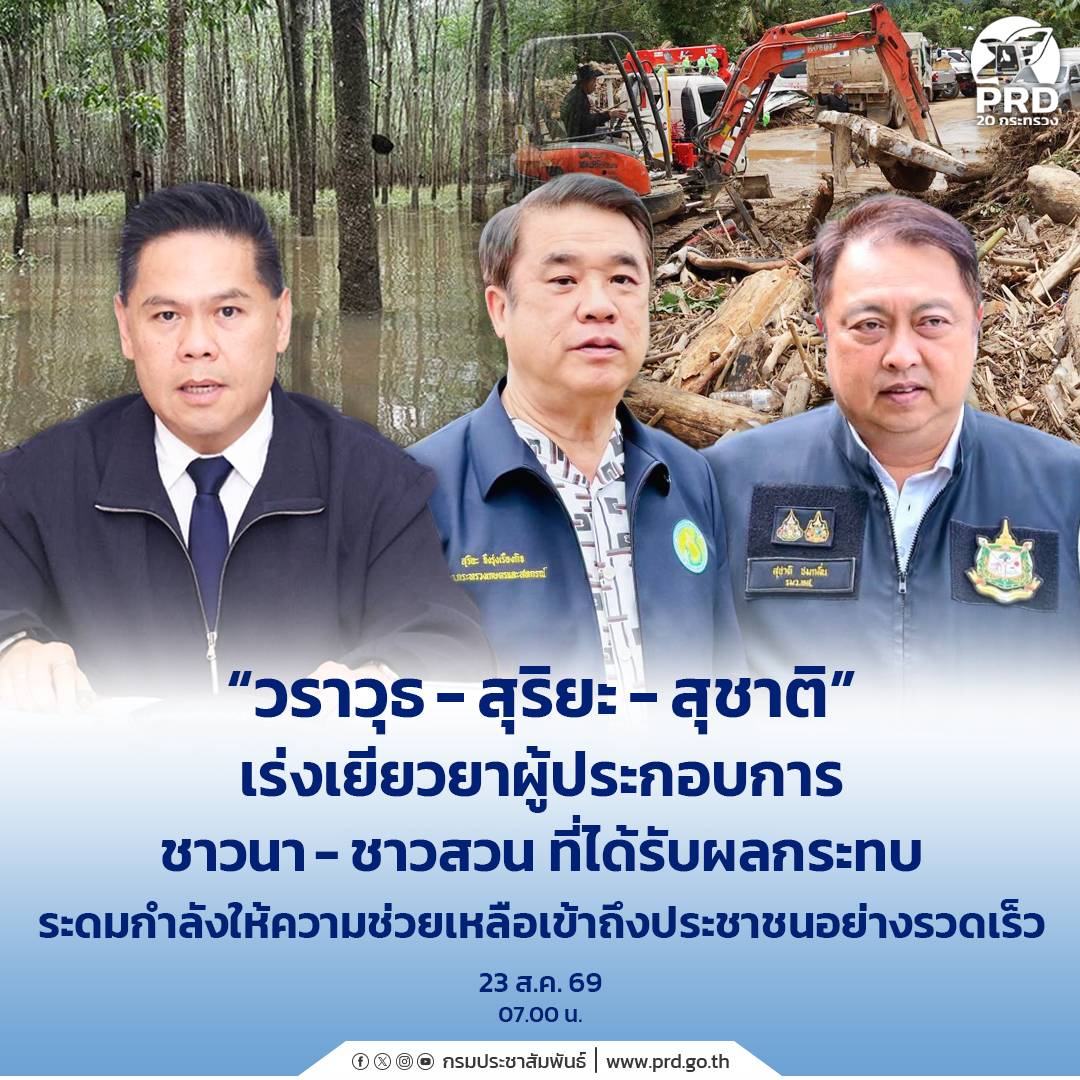 &ldquo;วราวุธ - สุริยะ - สุชาติ&rdquo; เร่งเยียวยาผู้ประกอบการ ชาวนา-ชาวสวน ที่ได้รับผลกระทบ ระดมกำลังให้ความช่วยเหลือเข้าถึงประชาชนอย่างรวดเร็ว